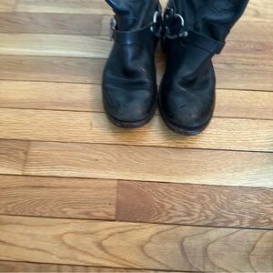 Frye Black Leather Harness Boot with Silver Hardware